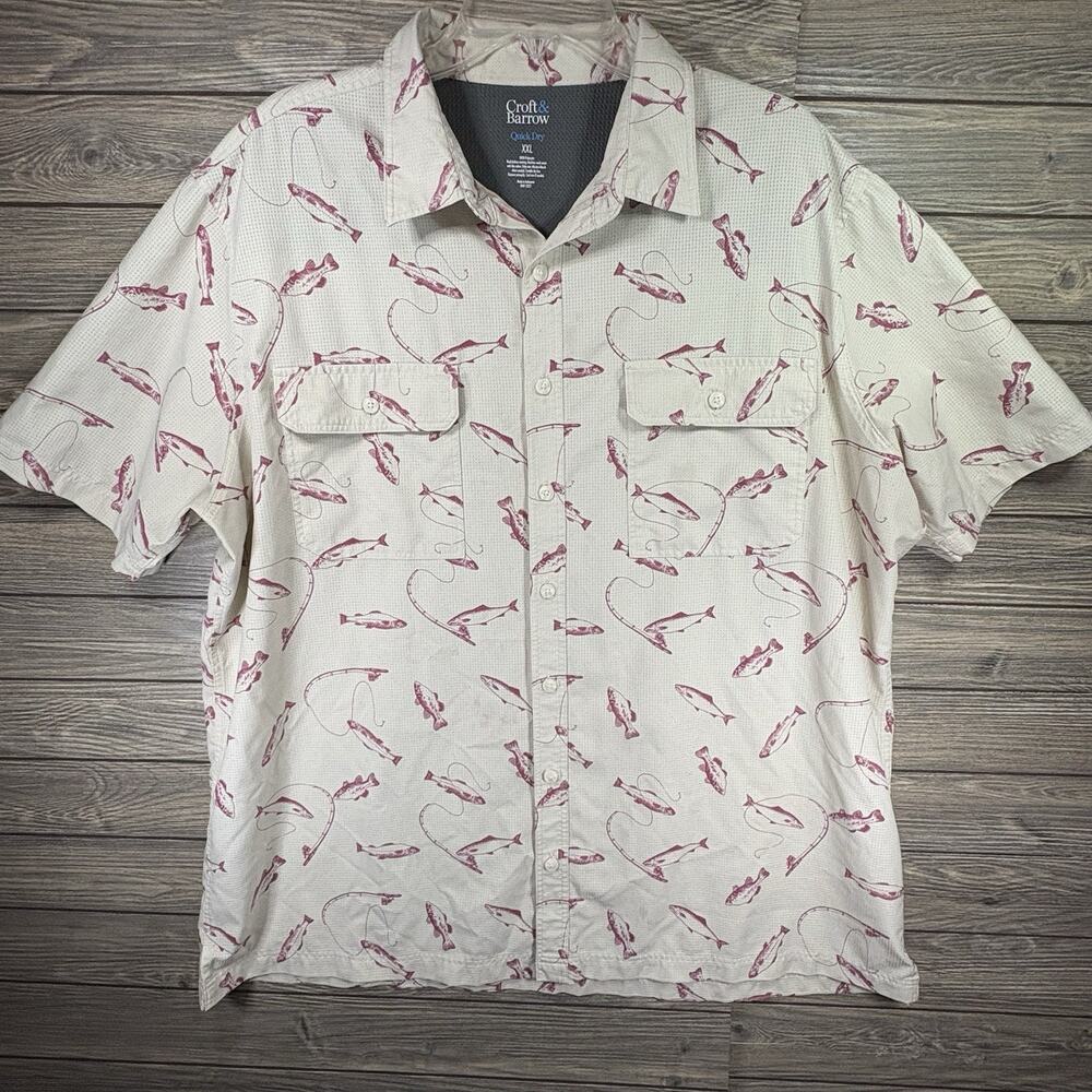 Croft & Barrow Shirt Mens XXL Beige Vented Quick Dry Button Up Fish Pocket